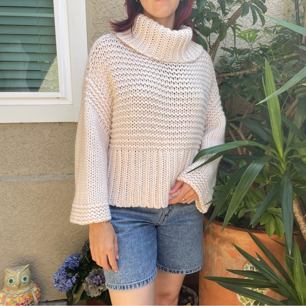 Cozy Cream Free People Knit Chunky Turtleneck Sweater